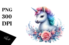 Detailed Vibrant Watercolor Baby Unicorn PNG Product Image 1