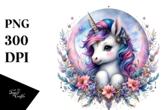 Detailed Vibrant Watercolor Baby Unicorn PNG Product Image 1
