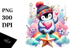 Colorful Pastel Penguin on Star PNG Product Image 1