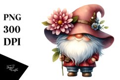 Cute Gnome with Large Chrysanthemum PNG Product Image 1