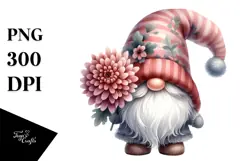 Cute Whimsical GNOME with Chrysanthemum PNG Product Image 1