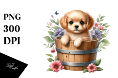 Watercolor Cute Baby Dog in Bucket PNG Product Image 1