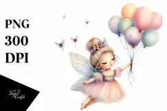 Cute Boho Fairy Floating with Balloons | Clipart Product Image 3