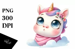 Watercolor Thoughtful Unicorn PNG Product Image 1