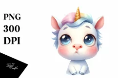 Watercolor Thoughtful Unicorn PNG Product Image 1