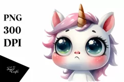 Watercolor Thoughtful Unicorn PNG Product Image 1