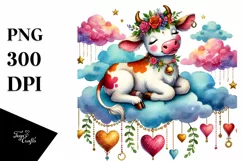 Colorful Watercolor Digital Painting with Adorned Cow PNG Product Image 1