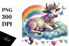Colorful Watercolor Digital Painting with Adorned Cow PNG Product Image 1