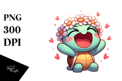 Cute Cartoon Turtle Wearing Flower Crown Product Image 1