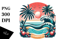 Retro Tropical Beach Waves PNG Product Image 1