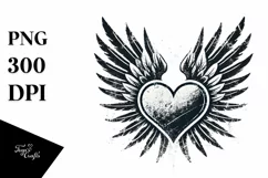 Distressed Heart with Wings PNG Product Image 1