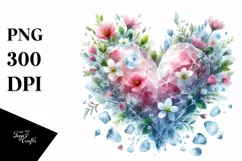 Icy Spring Flower Heart Watercolor PNG Product Image 1