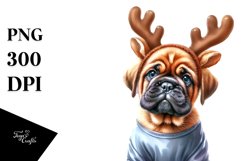 Cool Mastiff with Reindeer Horns PNG Product Image 1