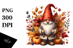 Detailed Watercolor Autumn Gnome, PNG Product Image 1