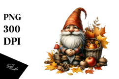 Detailed Whimsical Watercolor Autumn Gnome PNG Product Image 1