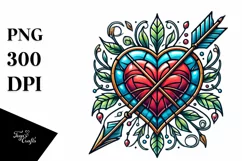 Tattoo Style Stained Heart with Arrow, Transparent PNG Product Image 1
