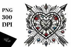 Stained Heart with Arrow Tattoo Style PNG Product Image 1