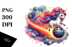Colorful Baby Unicorn Riding a Comet PNG Product Image 1