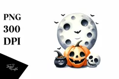 Funny Halloween Clipart with Full Moon PNG Product Image 3