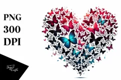Digital Heart with Butterflies Silhouettes PNG Product Image 1