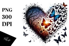 Digital Heart with Butterflies Silhouettes PNG Product Image 1