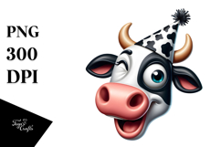 Goofy Holstein Cow with Party Hat PNG Product Image 1