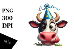 Goofy Holstein Cow with Party Hat PNG Product Image 1