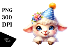 Smiling Baby Lamb with Party Hat PNG Product Image 1