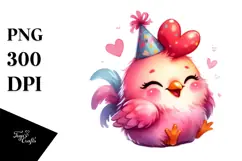 Watercolor Pink-ish Smiling Cute Rooster Cuddling Party Hat Product Image 1