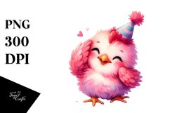 Watercolor Pink-ish Smiling Cute Rooster Cuddling Party Hat Product Image 1
