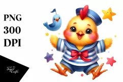 Colorful Watercolor Funny Chicken Sailor Suit | Sublimation Product Image 1