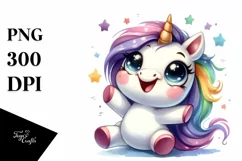 Watercolor Happy Unicorn PNG Product Image 1