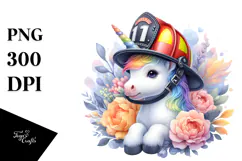 Colorful Baby Unicorn with Firefighter's Helmet PNG Product Image 1