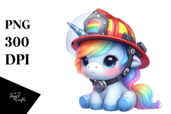Colorful Baby Unicorn with Firefighter's Helmet PNG Product Image 1