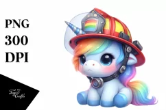 Colorful Baby Unicorn with Firefighter's Helmet PNG Product Image 3