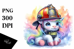 Colorful Baby Unicorn with Firefighter's Helmet PNG Product Image 3