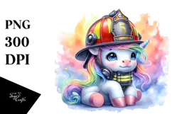 Colorful Baby Unicorn with Firefighter's Helmet PNG Product Image 1