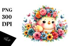 Cute Cartoon-Style Chicken Sitting on Flower | Clipart Product Image 1