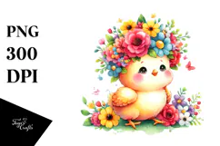 Cute Cartoon-Style Chicken Sitting on Flower | Clipart Product Image 1