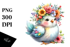 Cute Cartoon-Style Chicken Sitting on Flower | Clipart Product Image 1
