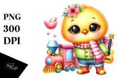 Colorful Baby Chicken with Spring Clothes PNG Product Image 1