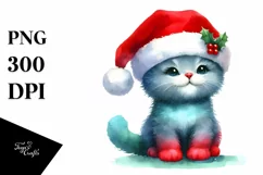 Christmas Cat Sitting with Santa Hat PNG Product Image 3