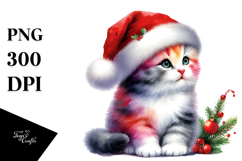 Vibrant Cat with Santa Hat, High-Res PNG Product Image 1