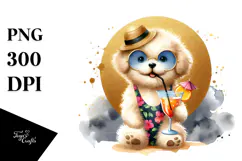 Puppy with Beachwear Drinking Cocktail PNG Product Image 1