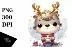 Crazy Otter with Reindeer Horns PNG Product Image 1