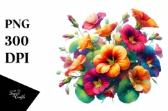 Vibrant Watercolor Buquet with Nasturtium | Clipart Product Image 1