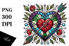 Stained Heart with Arrow Retro Style PNG Product Image 1