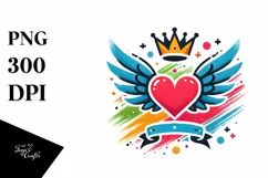 Colorful Heart with Wings and Crown, Transparent PNG Product Image 1
