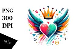 Colorful Heart with Wings and Fire PNG Product Image 1