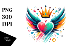 Heart with Wings and Crown PNG Product Image 1